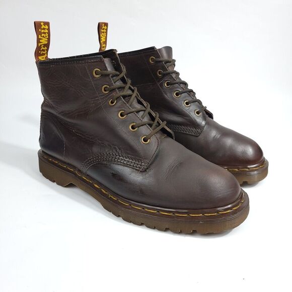 VTG Dr. Martens 101 WATERPROOF MIE 90s Brown Smooth Leather Lug Sole 6-Eye Boots - Picture 8 of 10
